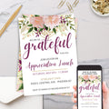 elegant floral appreciation luncheon party invitation with gold accents